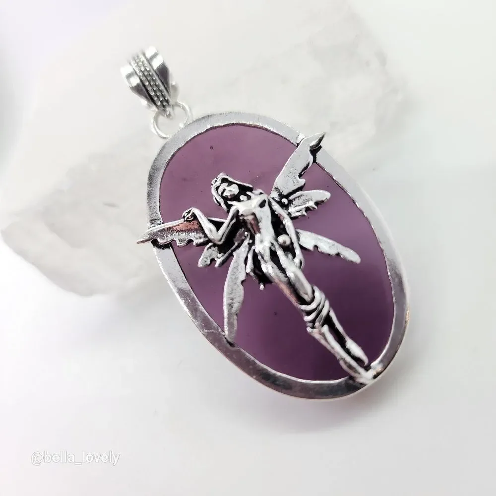 Cottagecore Amethyst Handmade Fairy Pendant Jewelry Gift 2.5" - Picture 6 of 7